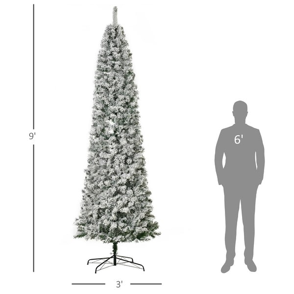 9ft PreLit SnowFlocked Slim Douglas Fir Artificial Christmas Tree with Realistic Branches，550 LED Lights and 988 Tips