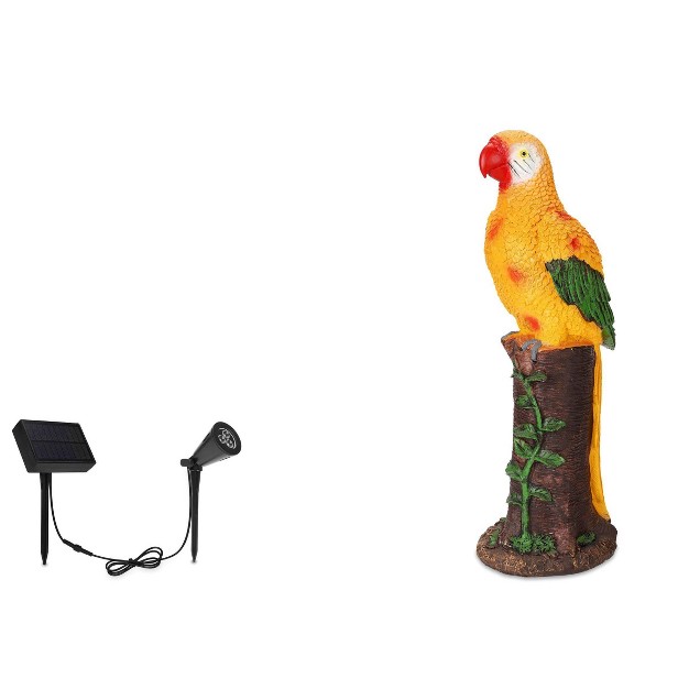 Techko Maid Parrot Yellow Solar Outdoor Garden Statue Decor With Spotlight