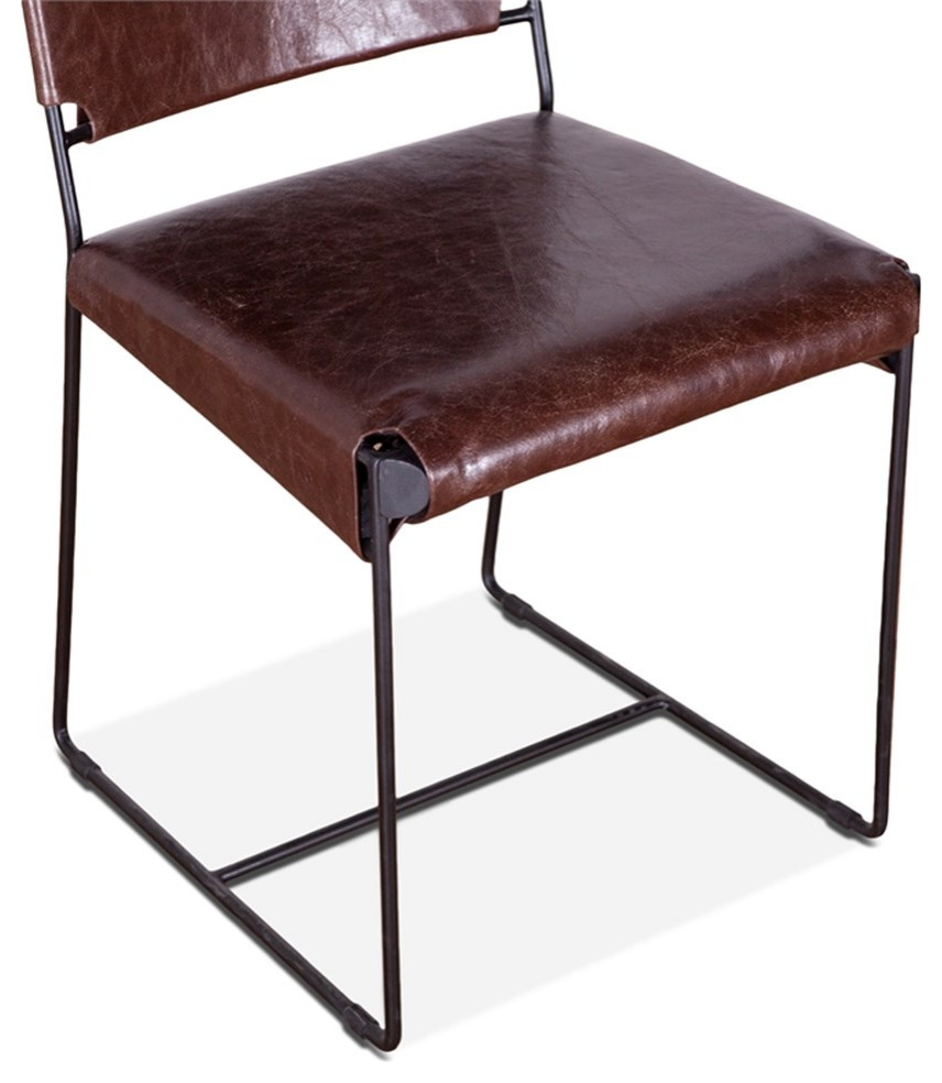 World Interiors Melbourne 19.5 quotLeather Dining Chairs in Dark Brown (Set of 2)   Industrial   Dining Chairs   by Homesquare  Houzz