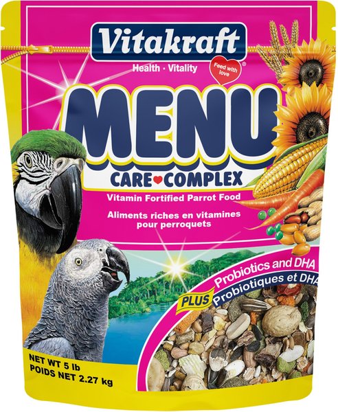 Vitakraft Menu Premium Vitamin-Fortified Parrot Macaw， Conure and Large Bird Food， 5-lb bag