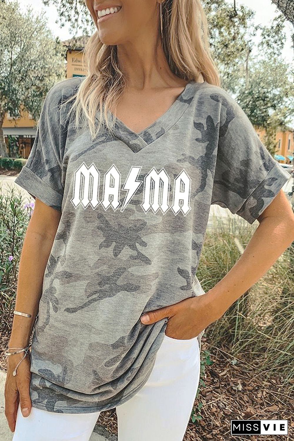 MAMA Print Graphic Tees for Women Wholesale Short Sleeve T shirts Top