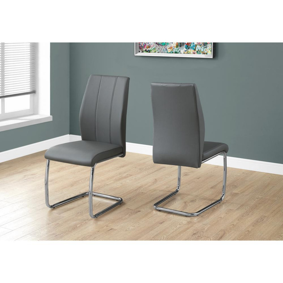 Dining Chair   2Pcs / 39 quotH / Grey Leather Look / Chrome   Contemporary   Dining Chairs   by VirVentures  Houzz