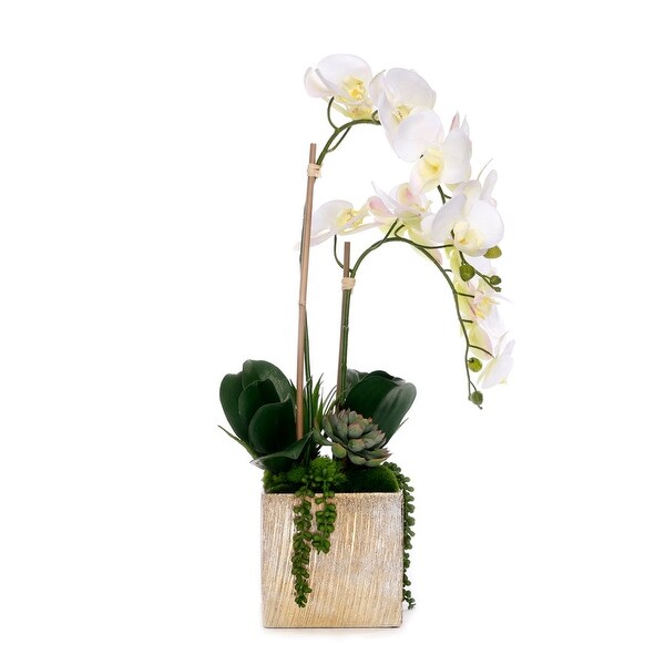 Real Touch Orchid Flower Arrangement in Cube Nickel Pot