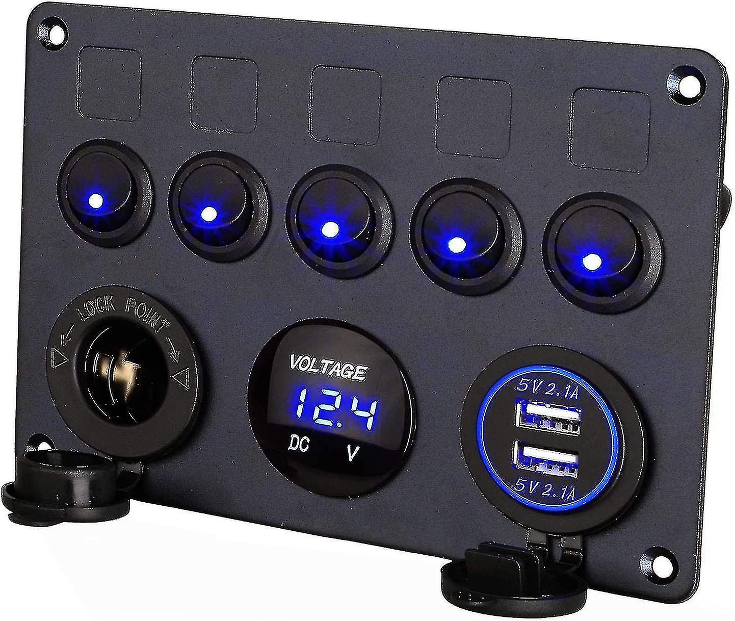 12v / 24v Control Panel， 5 Groups Of Rocker Switch Panels， With 5v 4.2a Dual Usb Charger， Waterproof