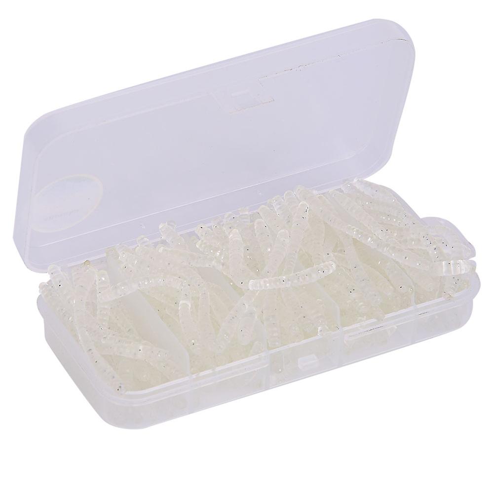 100 Pcs 6cm Silicone White Artificial Worm Earthworm Soft Fishing Lures Bait Fish Tackle Accessories Kit