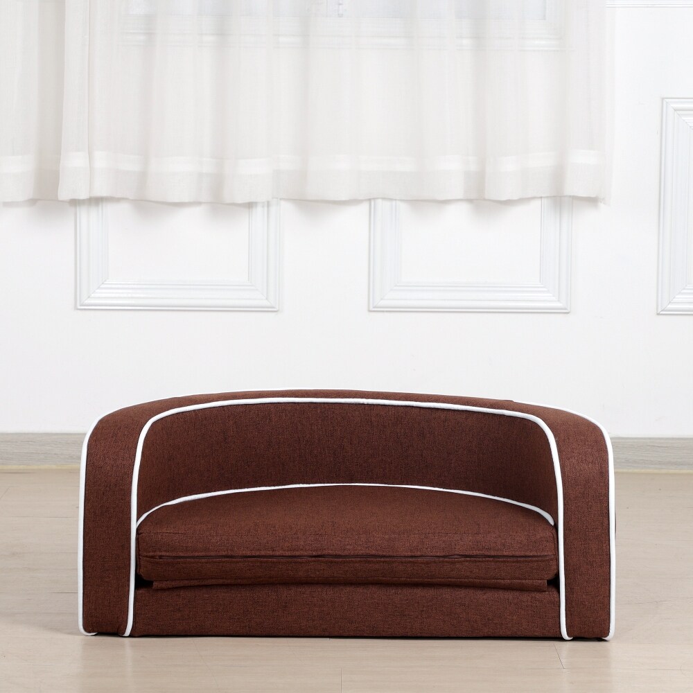 Brown Round Curved Appearance Pet Sofa with Cushion