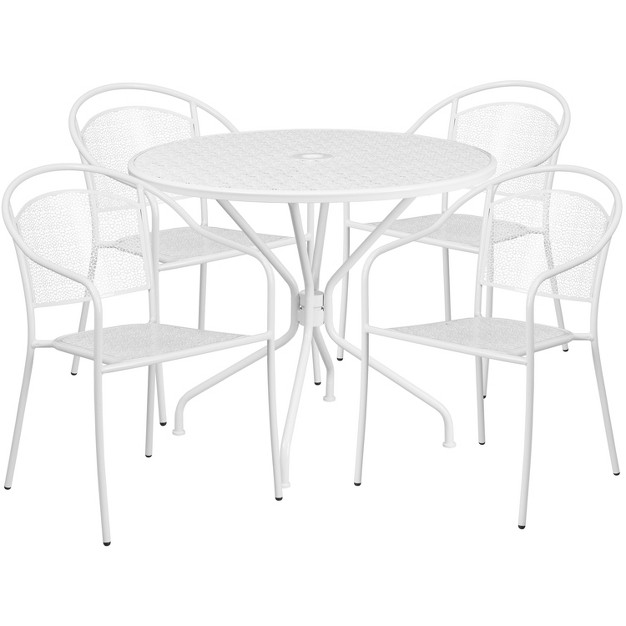 Round Metal Garden Patio Table Set W 4 Round Back Chairs