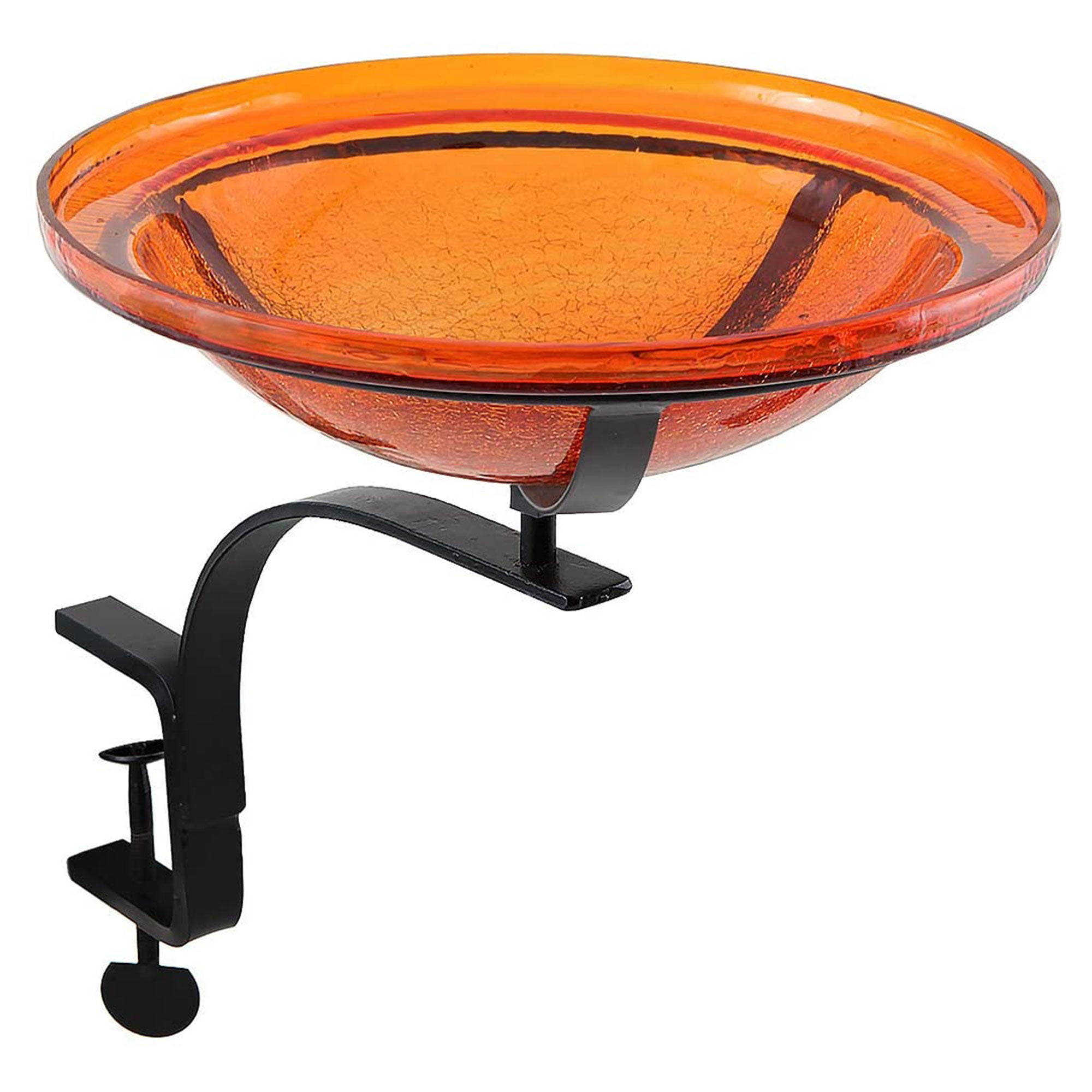 Achla Designs Crackle Glass Bowl Birdbath Decoration with Rail Mount, Mandarin