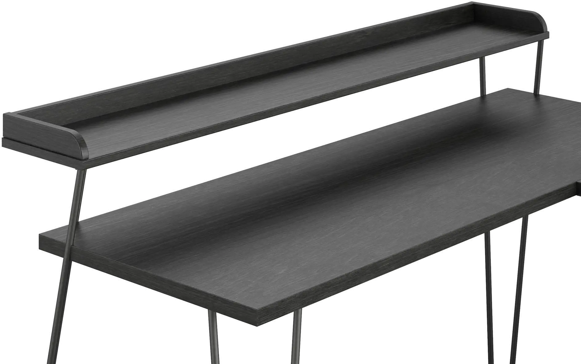 Haven Black Oak L-Shaped Desk with Riser