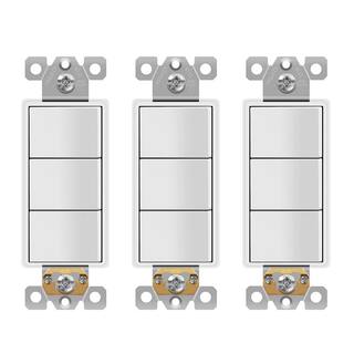 ENERLITES 15 Amp 120-Volt to 277-Volt Triple Paddle Rocker Decorator Light Switch Single Pole Residential Grade in White (3-Pack) 62755-W-3PCS