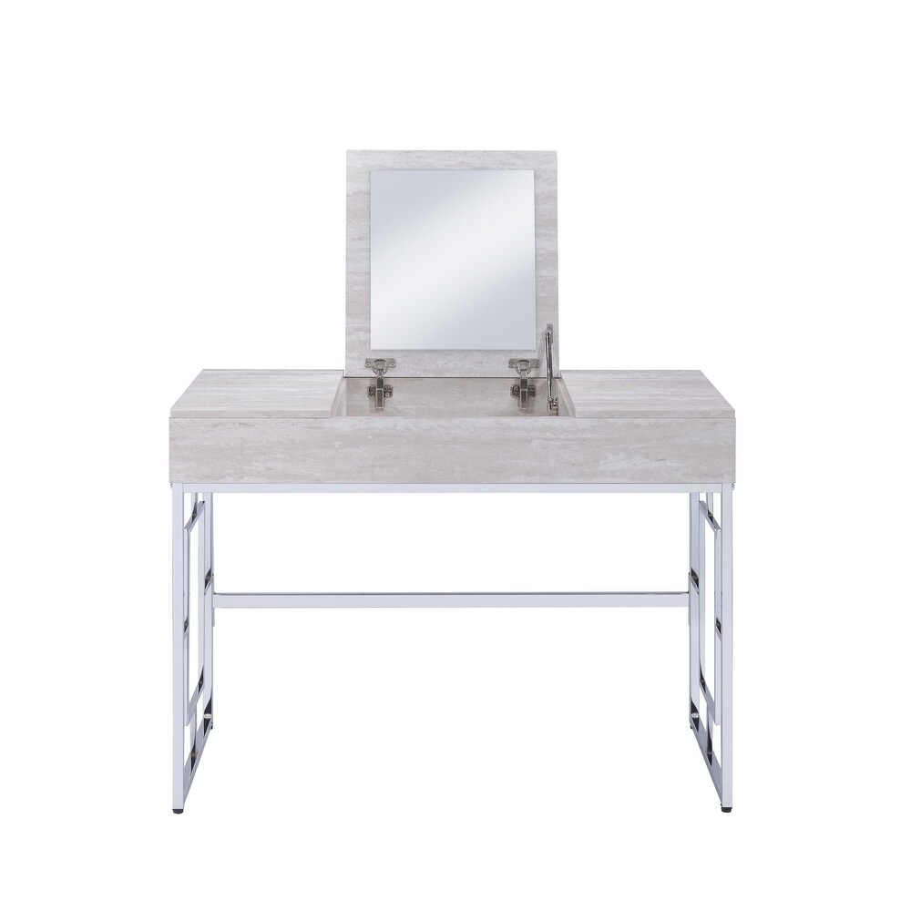 ACME Saffron Vanity Desk  Natural   Chrome