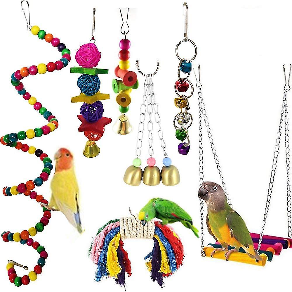 Parrot Hanging Toys， 7 Pcs Parrot Bird Toys Hanging Bird Bell Toy Bird Swing Hanging Toy Bird Cage Toys