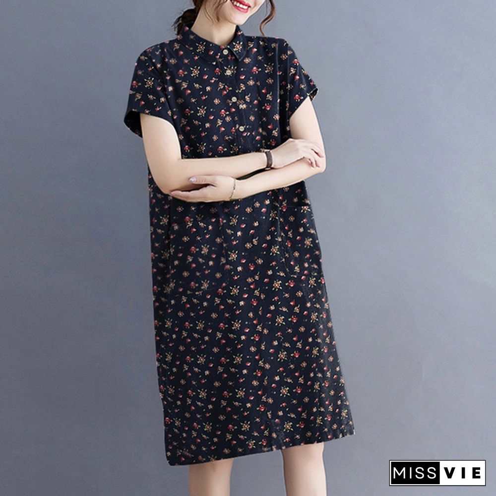 ZANZEA Women Summer Short Sleeved Floral Printed Midi Shirts Dress Holiday Loose Dresses