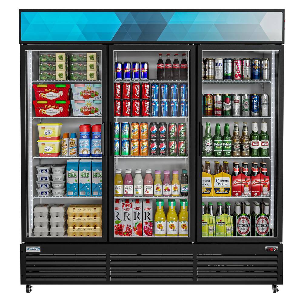 Koolmore 3 Glass Commercial Display Refrigerator Upright Beverage Cooler Merchandiser-5656 Cu. Ft. Swing Door Black CF-56-B