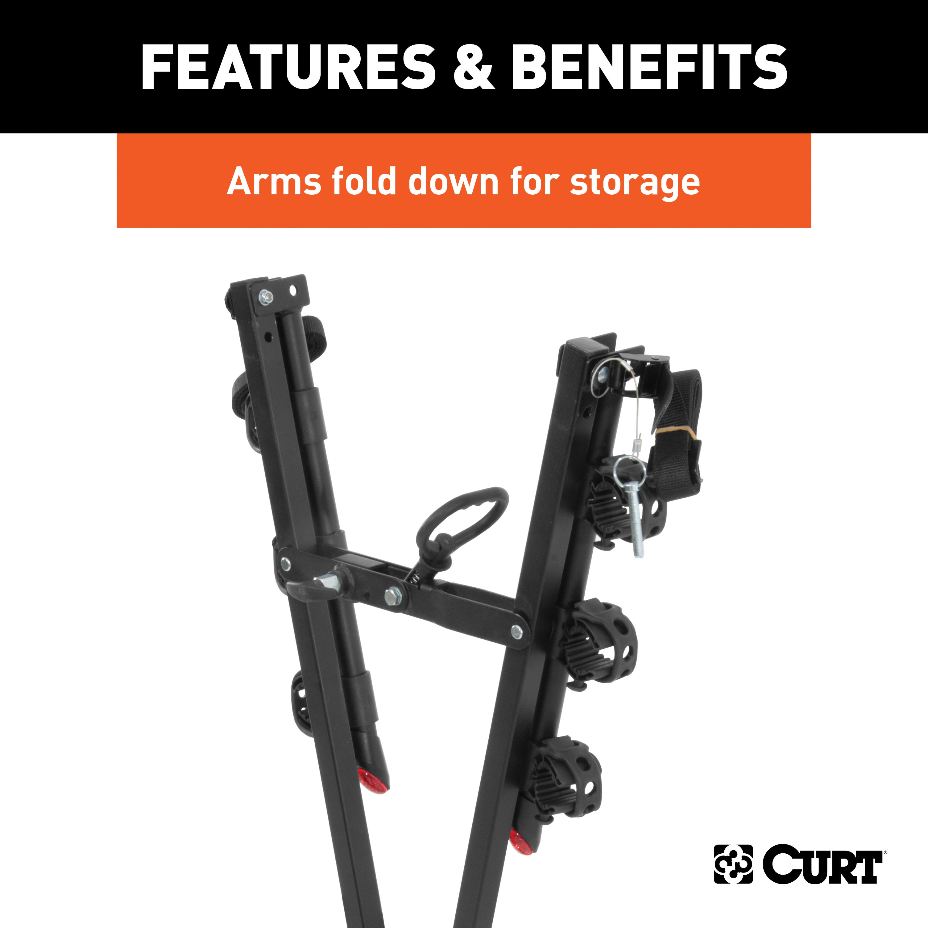 CURT 18013 Clamp-On Trailer Hitch Bike Rack Mount， Fits 2-Inch Shank， 3 Bicycles