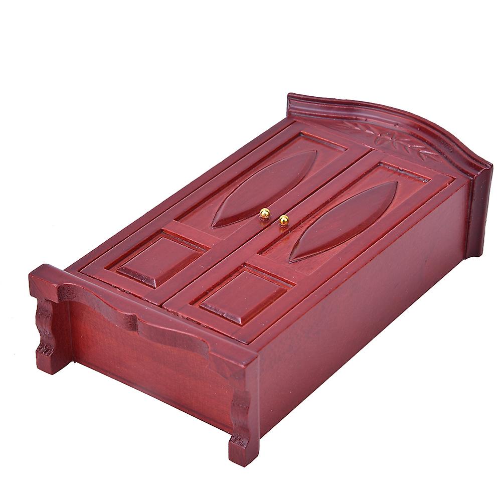 1:12 Scale Mini Vintage Wooden Double Door Closet Wardrobe Dolls House Accessory Dollhouse Furniturewine Red