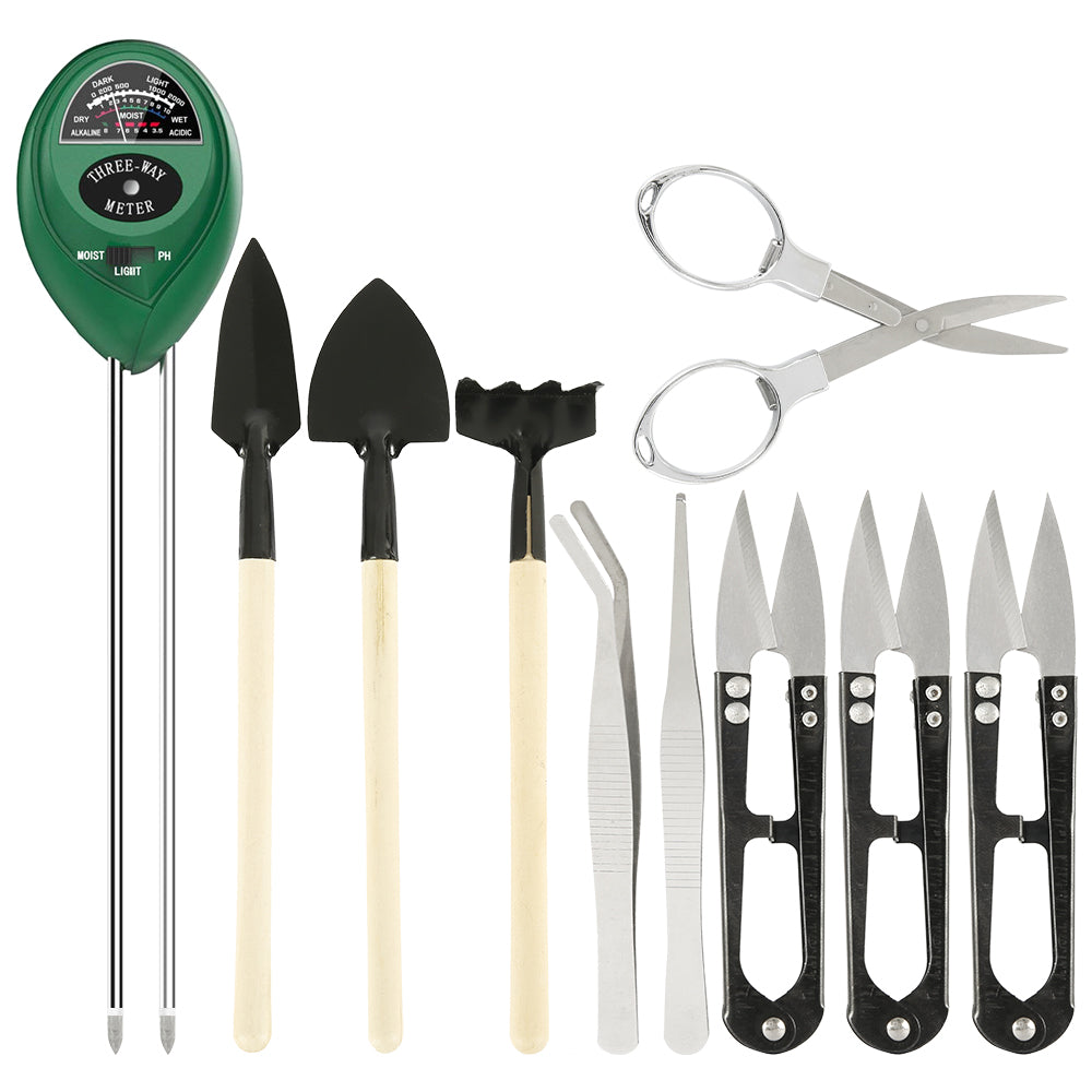 Willstar Soil Moisture Meter with 10pcs Bonsai Tools, Pruner Fold Scissors Mini Rake Bud & Leaf Trimmer Set