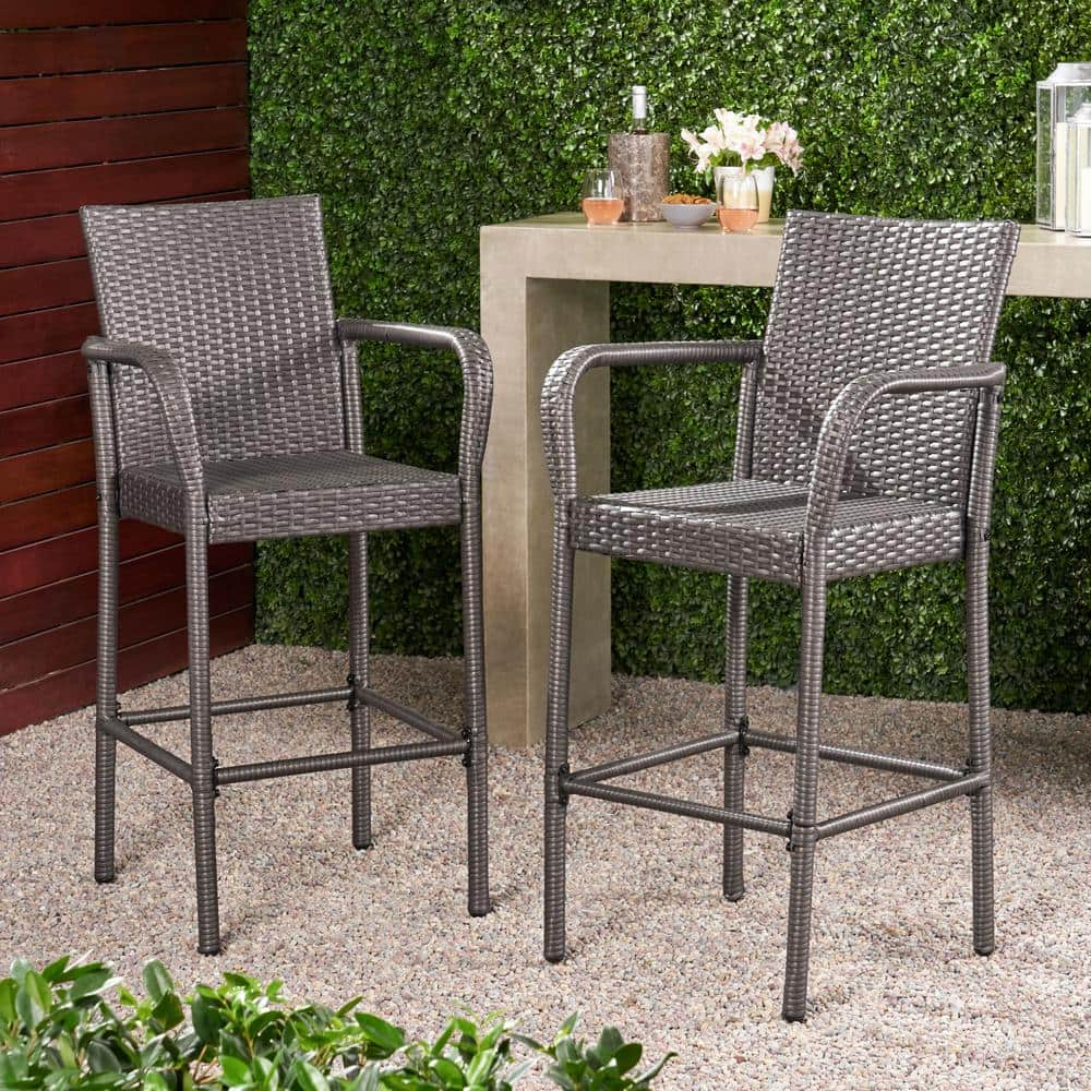 Cisvio 30-Inch Wicker Grey Outdoor Bar Stool with White Cushion (Set of 2) D0102H7NKKP