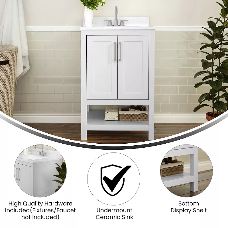 Emma and Oliver Vesta Bathroom Vanity with Undermount Sink and Open Storage Shelf