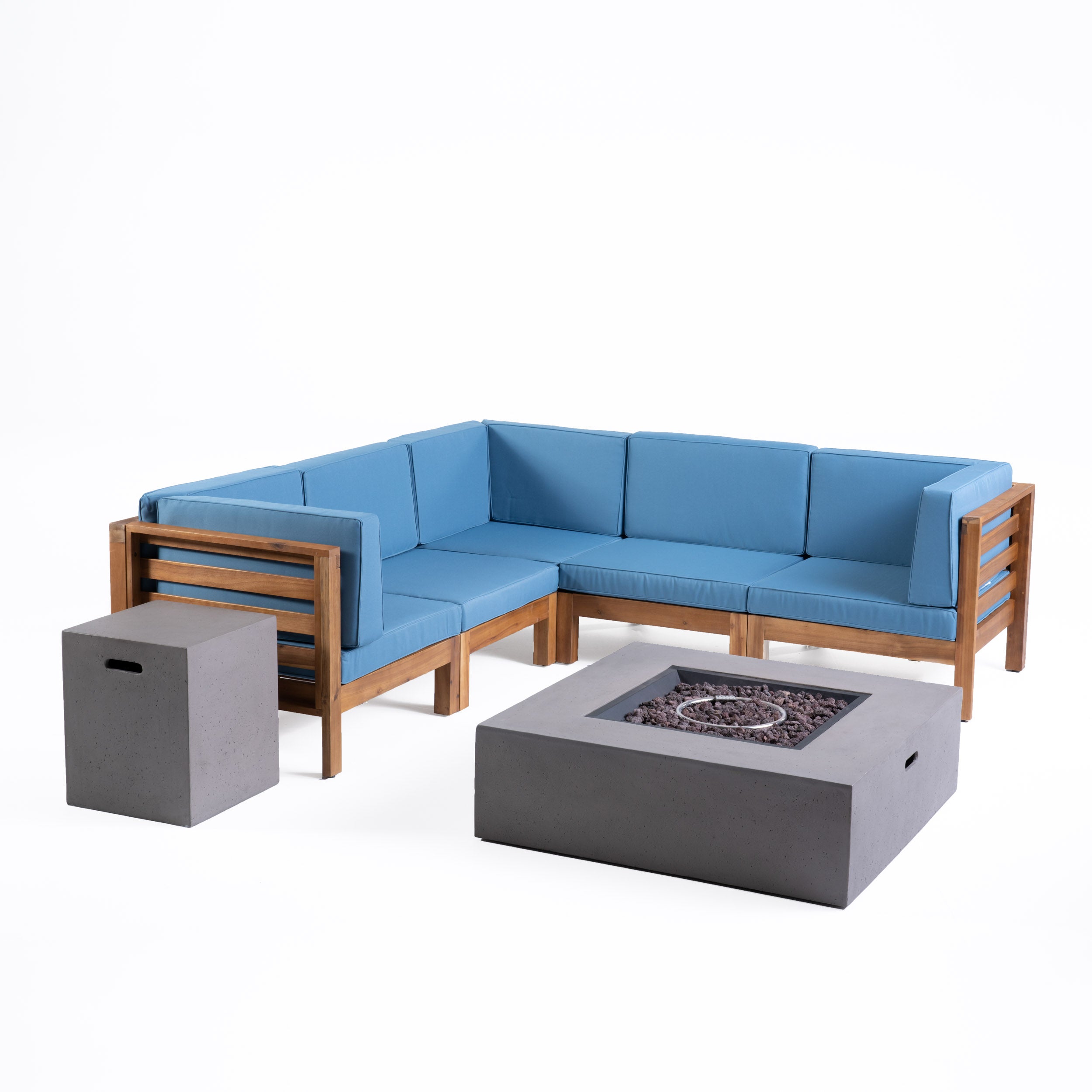 Ravello Outdoor V-Shaped Sectional Sofa Set with Fire Pit