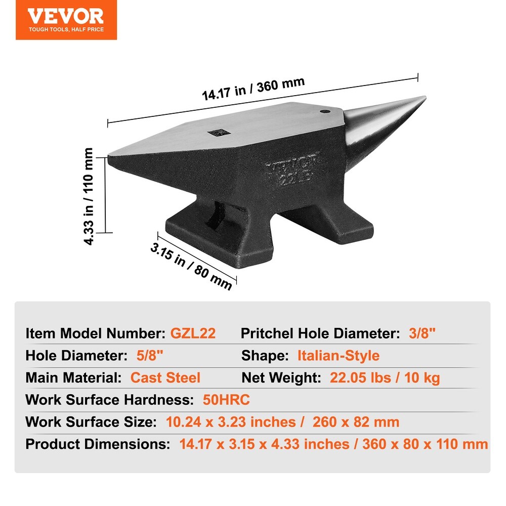 VEVOR Single Horn Anvil 8.8 22   66 Lbs Cast Steel Compact Design Stable Base High Hardness Rugged Round Horn Metalsmith Tool