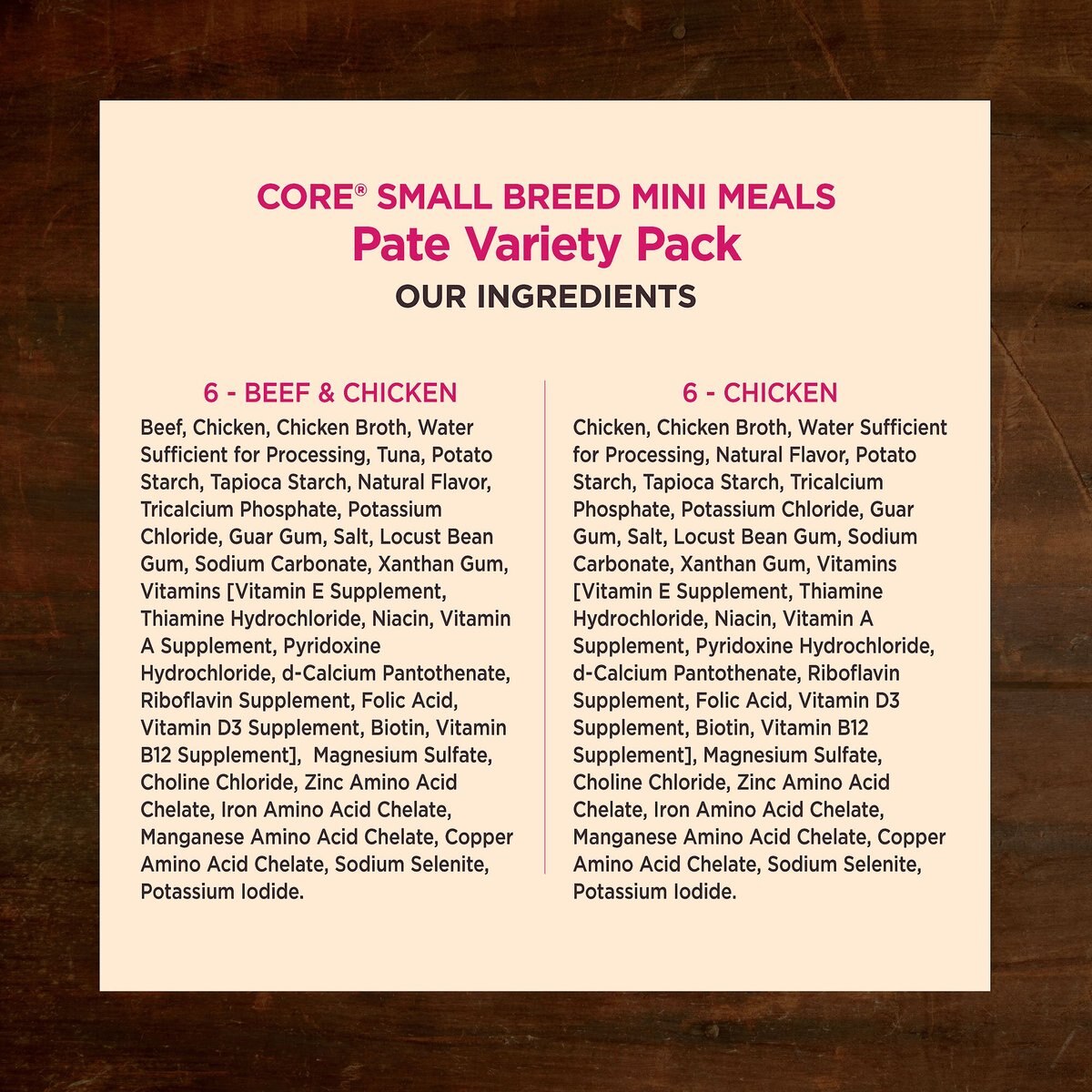 Wellness CORE Mini Meals Beef and Chicken， Chicken Pate Variety Pack Dog Food Pouches