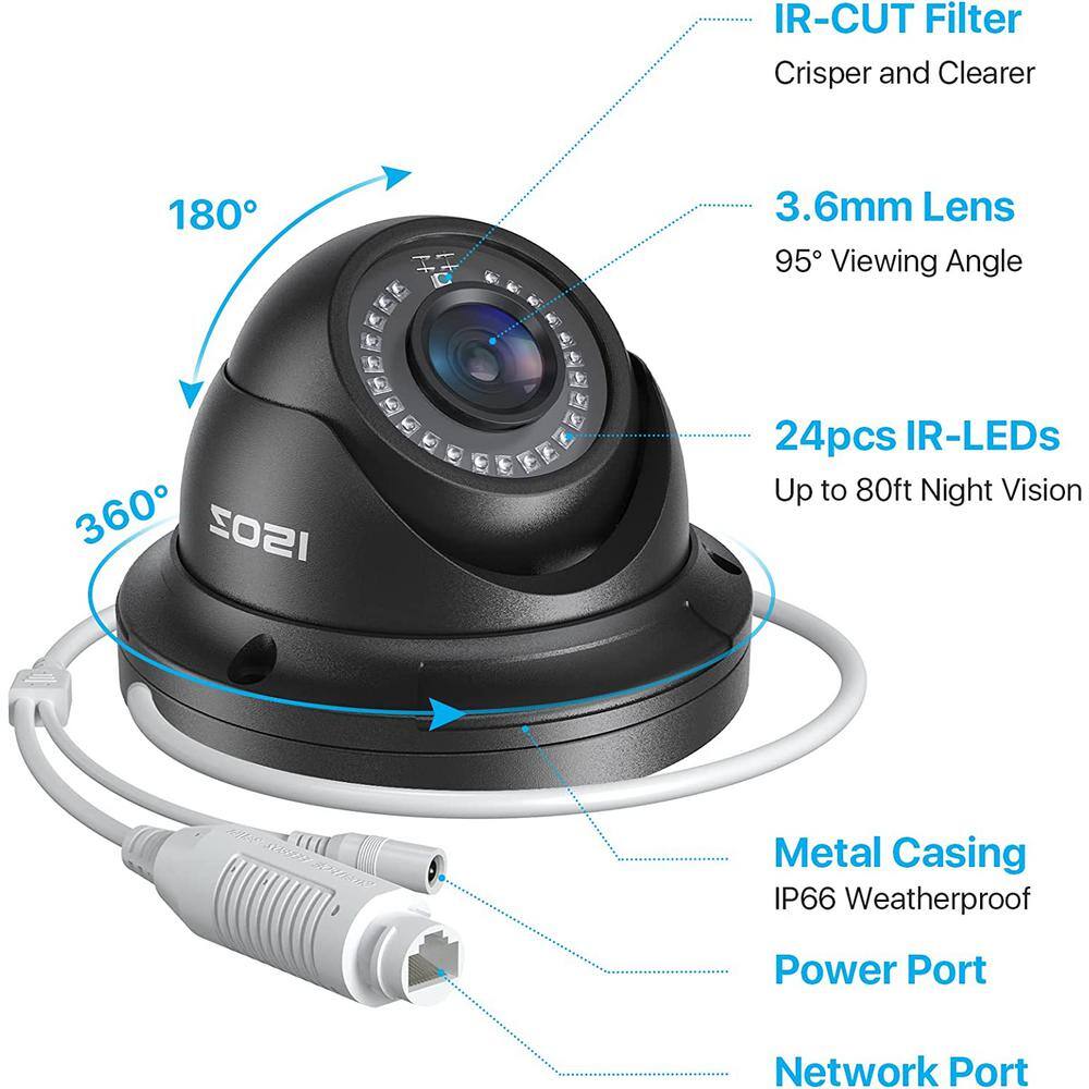 ZOSI ZM4295E 5MP Wired PoE Add-On IP Security Camera 80 ft. Night Vision Only Work with Same Brand NVR Model 4IPC-4295E-B-C-A2