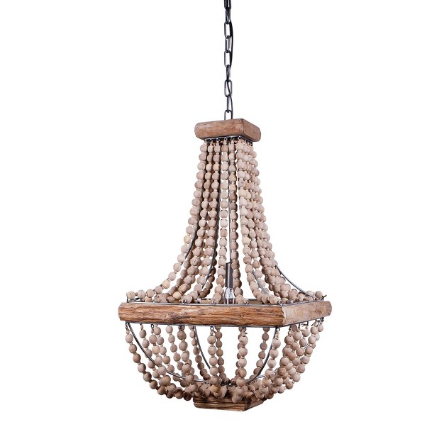 Wood metal Framed Chandelier With Wood Bead Draping Cream Storied Home