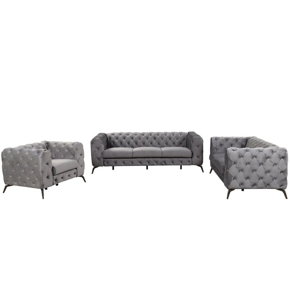 3 Piece Tufted Sofa Set in Velvet 3 Seat Sofa Loveseat Single Chair   189\