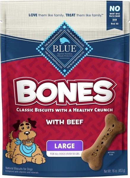 Blue Buffalo Bones Classic Biscuits Beef Dog Treats， 16-oz bag， Large