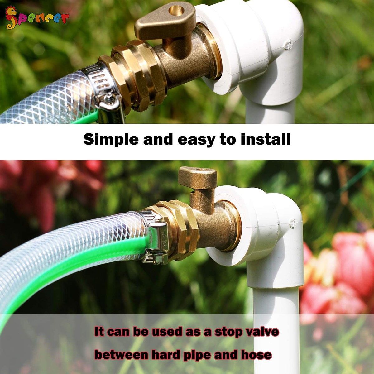 1/2Pack Garden Hose Brass Shut Off Valve， 3/4'' Thread Heavy Duty Water Hose Connector Shut off Ball Valve Faucet Hose Adapter