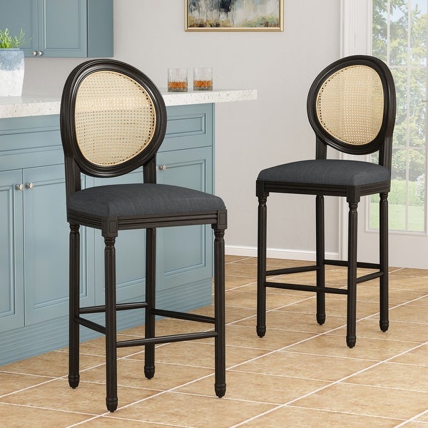 Chardean Upholstered Wood Barstools， Set of 2， Charcoal