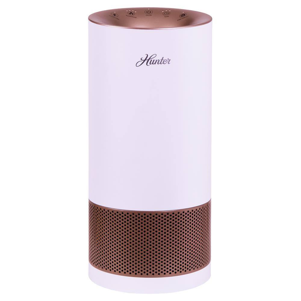 Hunter HP400 104 sq. ft. Round Tower Air Purifier for Allergy and Asthma Relief in White and Rose Gold HP400WHR