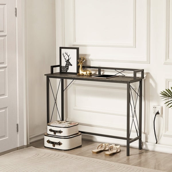 Console Table with 2 Outlet and 2 USB Ports，Entryway Table Narrow Charging Station Sofa Table