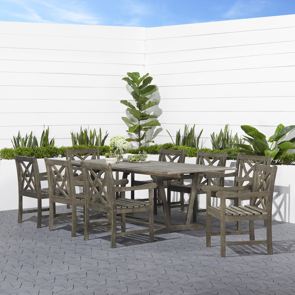 Renaissance Eco Friendly 9 Piece Outdoor Hand Scraped Hardwood Dining Set   Farmhouse   Outdoor Dining Sets   by More4Home LLC  Houzz