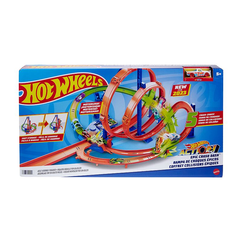 Mattel Hot Wheels 5 Crash Zones， Motorized Booster and 1 Car Track Set