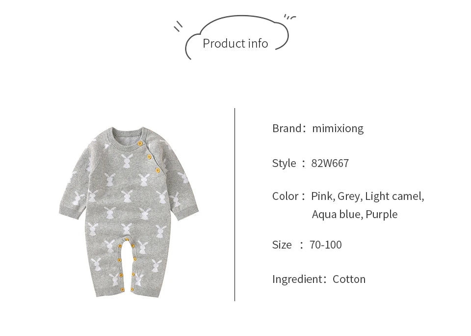 Baby Romper Cotton Knitted Newborn Boy Girl Jumpsuit Outfit  Long Sleeve Fall Toddler Infant Winter Clothing Cute Rabbit Onesies