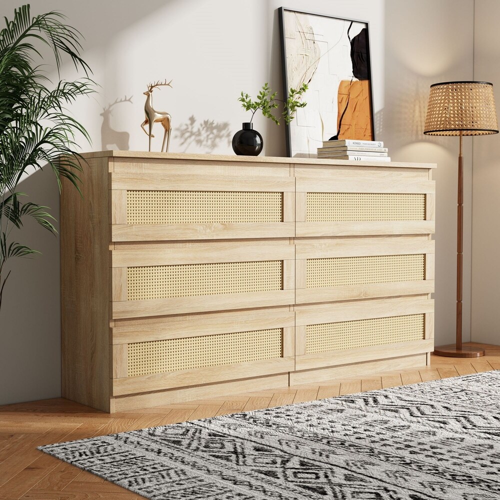 JASIWAY Buffet Table Kitchen Sideboard with Rattan Drawers