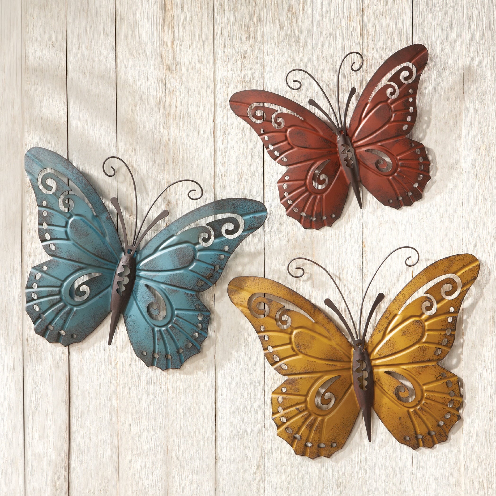 Nature Inspired Metal Butterfly Wall Art Trio