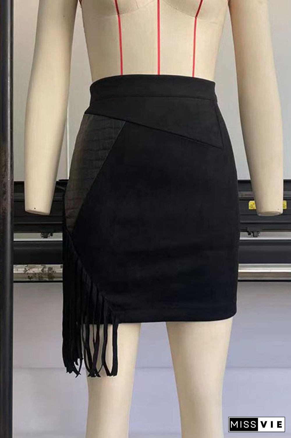 Suede Leather Tassel Patchwork Skirts