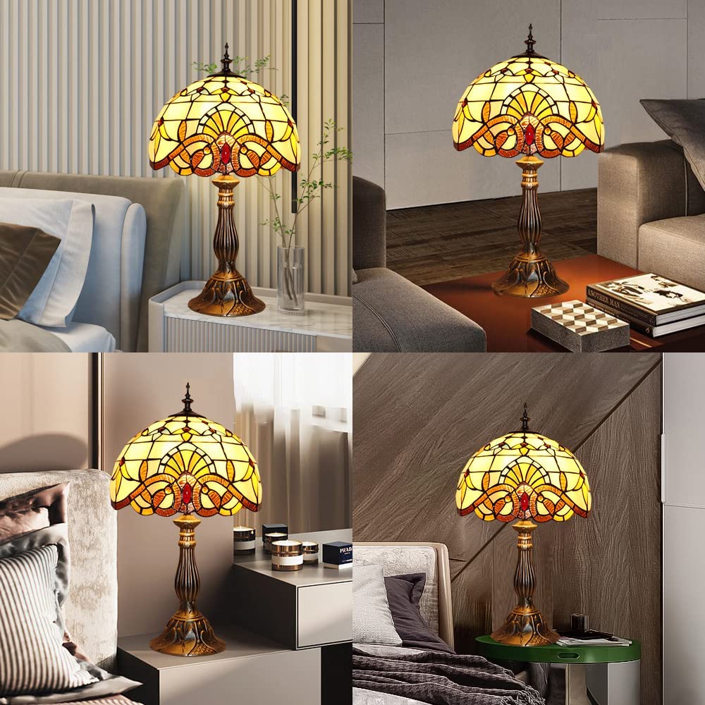 SHADY Tiffany Lamp Stained Glass Lamp 12x12x19 Inches Decorative Style Table Lamp for Living Room Bedroom with 2 LED Bulbs