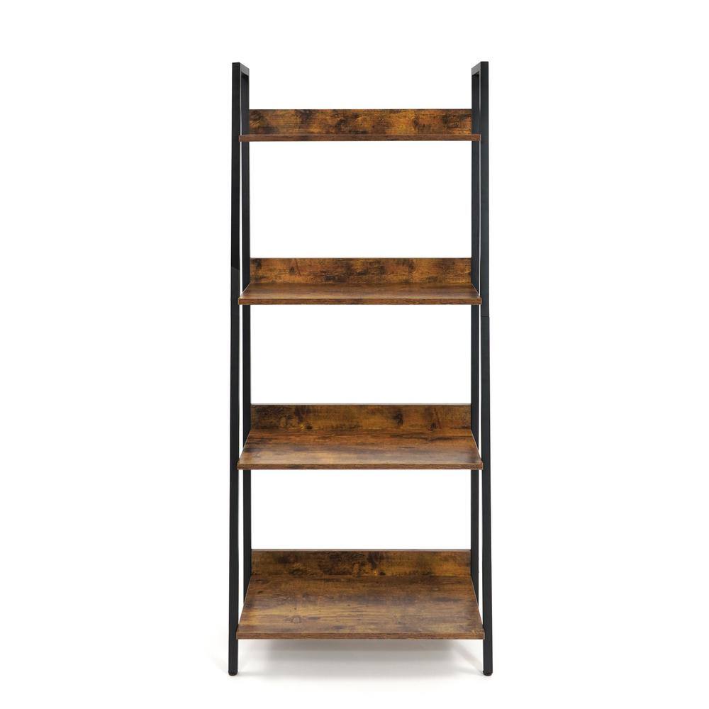 CAPHAUS 52 in. Industrial Book Shelves 24 in. Width 4-Shelf Ladder Bookcase for Home Office Living Room and Kitchen FLR-CH2412MWLD4-RUOK