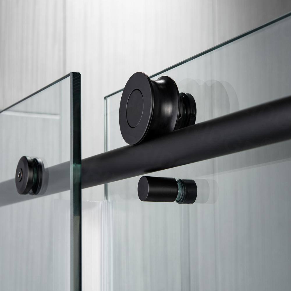 WOODBRIDGE Austin 44 in. to 48 in. x 76 in. Frameless Sliding Shower Door with Shatter Retention Glass in Matte Black Finish MSDC4876-MBL