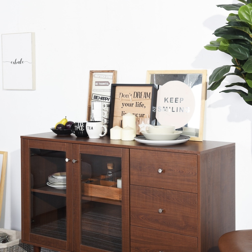 48.8 in. Brown Sideboard with 2 Glass Door Cabinet and 3 Drawer