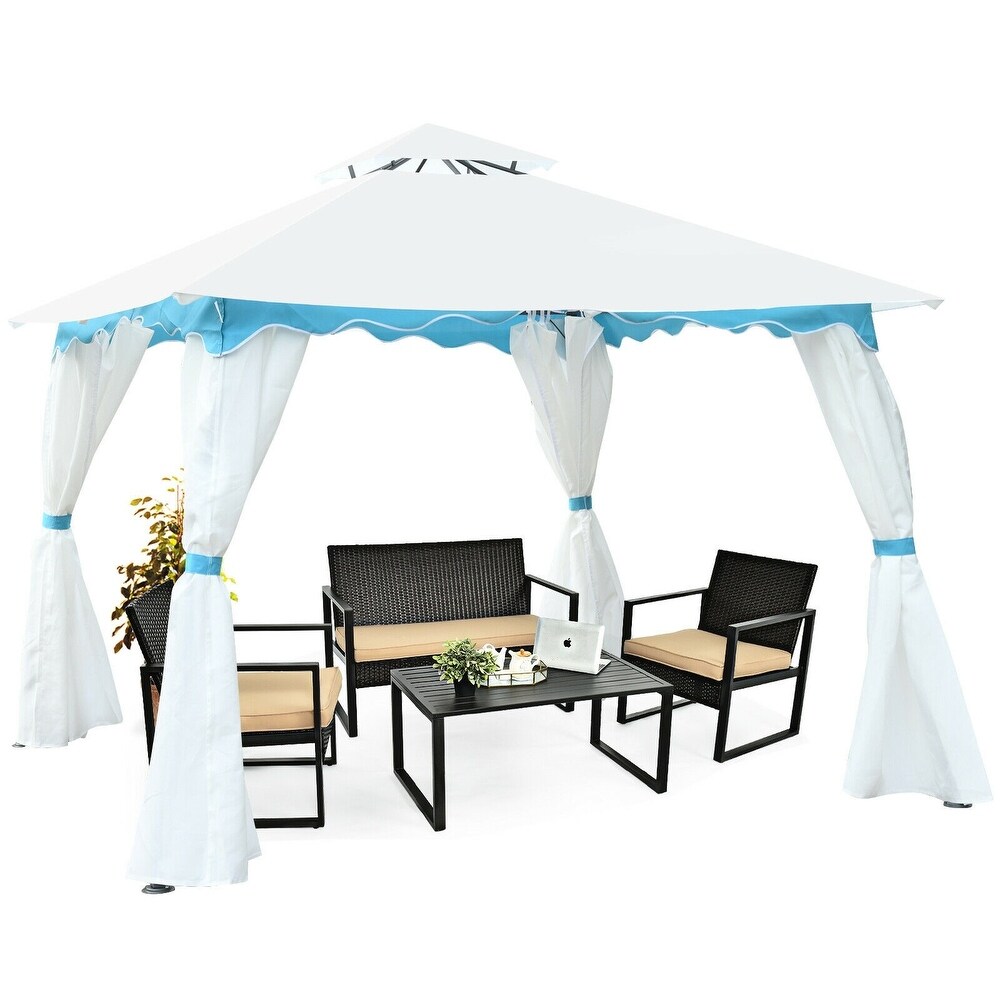 2 Tier 10' x 10' Patio Gazebo Canopy Tent w/ Side Walls