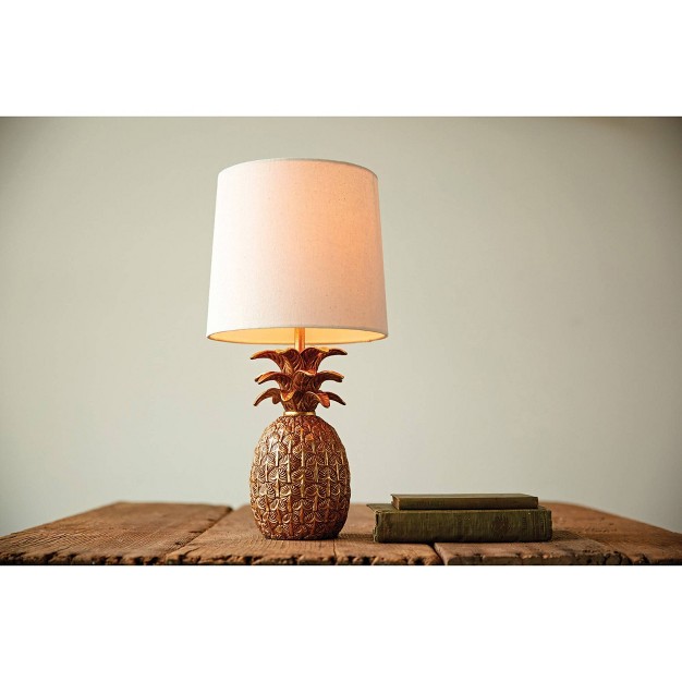 Resin Pineapple Shaped Table Lamp With Distressed Finish And Linen Shade Brown Storied Home