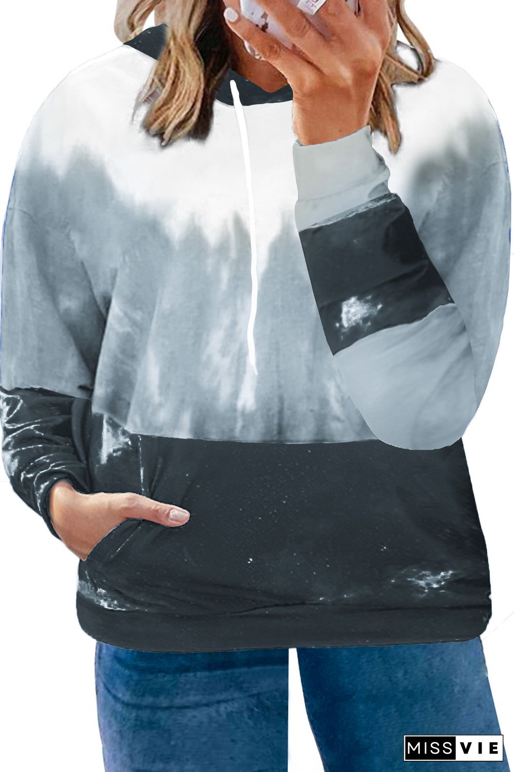 Grey Gradient Colorblock Pullover Plus Size Hoodie