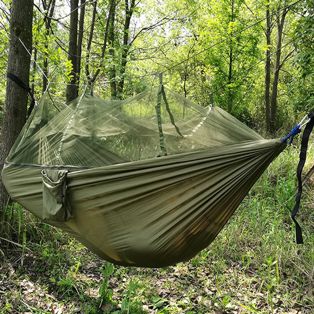 TOPCHANCES Camping Hammock with Net Mosquito, Parachute Fabric Camping Hammock Portable Nylon Hammock for Backpacking Camping Travel, Double Single Hammocks