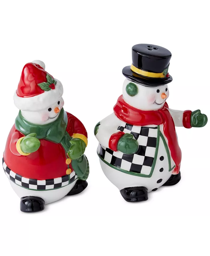 Spode Christmas Tree Black and White Snowperson Salt and Pepper