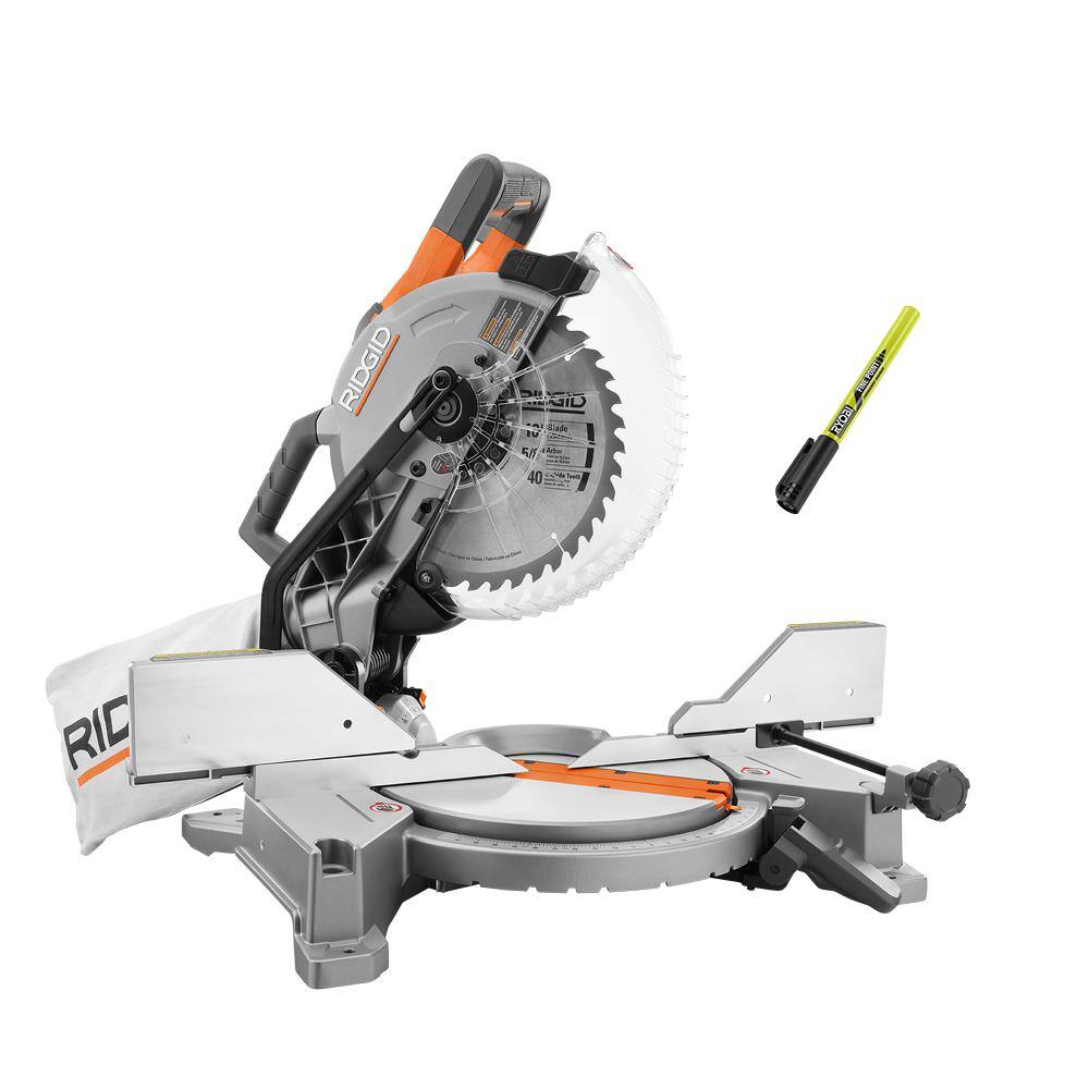 RIDGID 15 Amp Corded 10 in. Dual Bevel Miter Saw with LED Cutline Indicator and Black Fine Point Permanent Workshop Marker R4113-RPM121